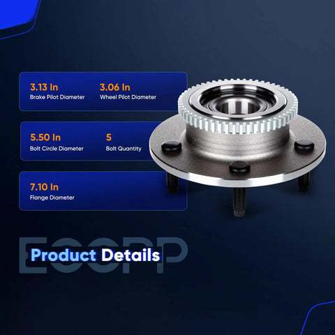 Pair Of Front Wheel Hub Bearing Assemblies For 2000 2001 Dodge Ram 1500 2WD 5 Lug With ABS OE Quality Replacement Drop In No Mod Needed Compatible With ABS Sensor 515084