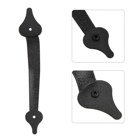Decorative Garage Door Hinges And Handles Hardware Kit In Black Spear Style close-up, screw-mounted faux iron accent view