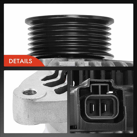 Close-up details of Premium 12V High Output Alternator For Hyundai And Kia V6 2.7L Engines With 6 Groove Pulley.