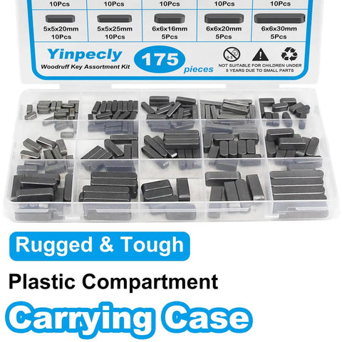 Woodruff Key Stock Assortment Kit With 175 Pieces In 15 Popular Sizes Carbon Steel Round Ended Feather Keys visible in case
