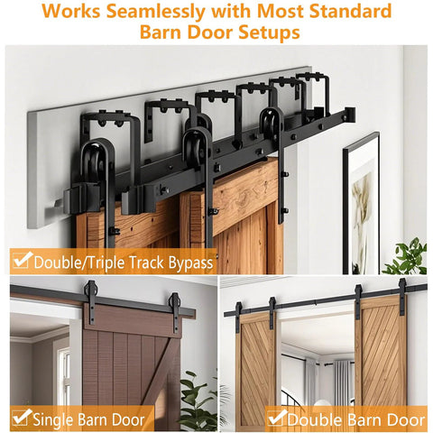 4-Piece No-Drill Soft Close Barn Door Hardware Kit For 70 To 160 Lb Sliding Doors installed on double barn doors
