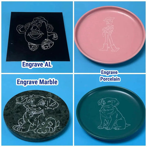 Engraved designs on aluminum, porcelain, marble, and stone using 20Pcs 120 Grit Diamond Grinding Bits for Dremel Tools