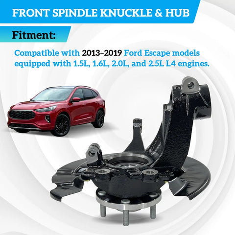 Beefed-Up Front Left Steering Knuckle And Hub Bearing Assembly For 2013-2019 Escape Driver Side Replacement compatible with LK143 CV6Z-3K186-B CV6Z2K005C fits 1.5L, 1.6L, 2.0L, and 2.5L L4 engines.