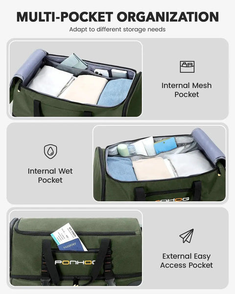Rolling Duffle Bag With Wheels 21 Inch Travel Duffel With Shoe Compartment Water Resistant Wheeled Luggage internal mesh and wet pockets