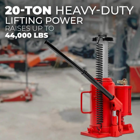 Beefy 20 Ton Hydraulic Air Bottle Jack Lift Portable Low Profile Auto Repair Tool With Air Operated Mechanism And Manual Handle