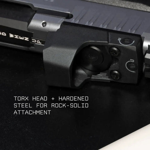 Go To Red Dot Pistol Mount Screw Kit With Sixteen Common Screws Including M3 And M4 installed with Torx head on pistol