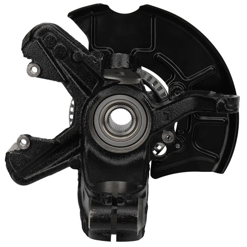 Front view of Front Left Wheel Hub Bearing And Steering Knuckle Assembly For VW Beetle Cabrio 2010 And Beetle 1998 To 2010 Golf 1999 To 2010 Jetta 1999 To 2005 Driver Side Replacement OEM Grade Heavy Duty Easy Install