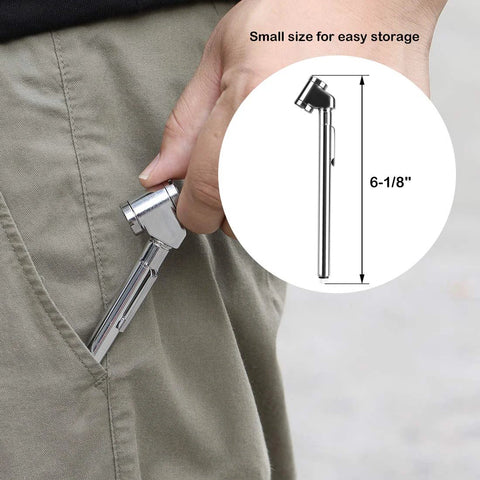 CZC Auto pencil tire pressure gauge, dual-headed mechanical gauge with stainless steel stem, silver.