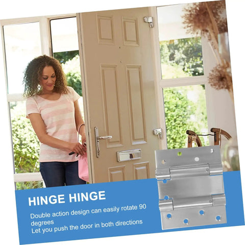 Double Opening Spring Hinges Self Closing Door Hardware for Storm and Garden Doors with Adjustable Tension and Strong Load Bearing Capacity shown on a door.