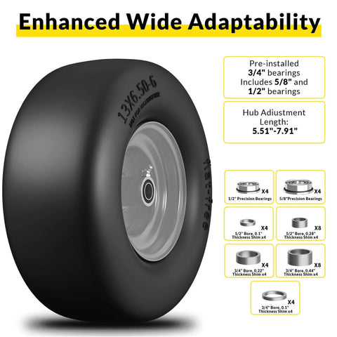 Flat Free 13x6.50-6 Lawn Mower Tires and Wheel Set for Zero Turn Mowers Solid Front Tire 13x6.5-6 Universal Bearings