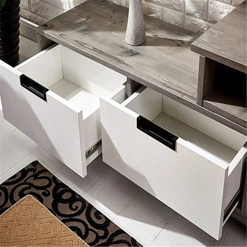 Open drawers showing 5 Inch Black Recessed Pull Handle For Drawers And Cabinets With Screws Zinc Alloy installed, pack of 4, rust resistant.