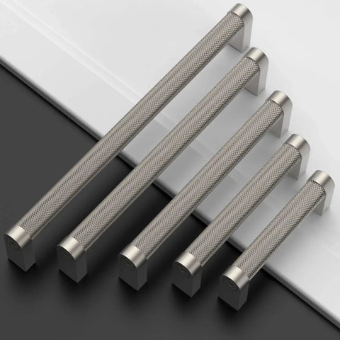 Set of 10 Pack Brushed Satin Nickel Knurled Cabinet Pulls With 5 Inch Hole Centers For Kitchen Cabinets Durable Handles Model ZH0064