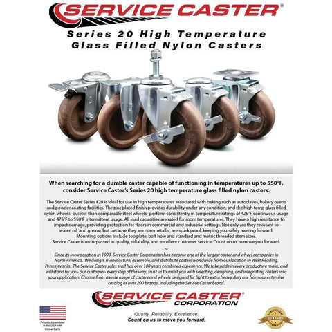 High Temperature Swivel Caster Set Of Four With Brakes 4 Inch Glass Filled Nylon Wheels 350 Lb Capacity Per Caster Heavy Duty