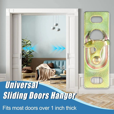 Pocket Door Hardware Kit For Sliding RV Doors With Hanger And Rollers Connection Plate Universal Fit image showing installed kit.