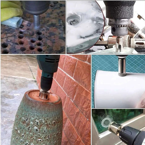 4 Inch Diamond Hole Saw Drill Bit Set For Glass Ceramics Porcelain Ceramic Tile And Marble, Heavy Duty in use on various surfaces