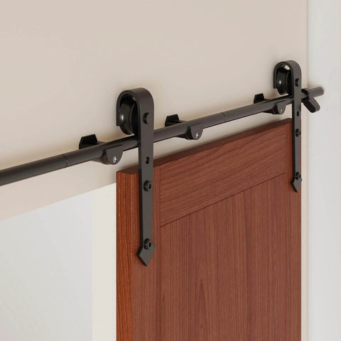 Six Foot Heavy Duty Sliding Door Track Kit With Floor Guide For Interior And Exterior Use Fits 30 To 32 Inch Wide Panels installed