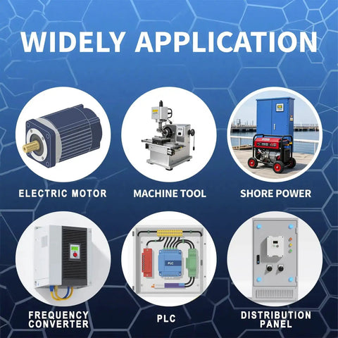 Applications of Universal Rotary Cam Selector Changeover Switch SZW26 20 D2022 including motors, tools, and panels.