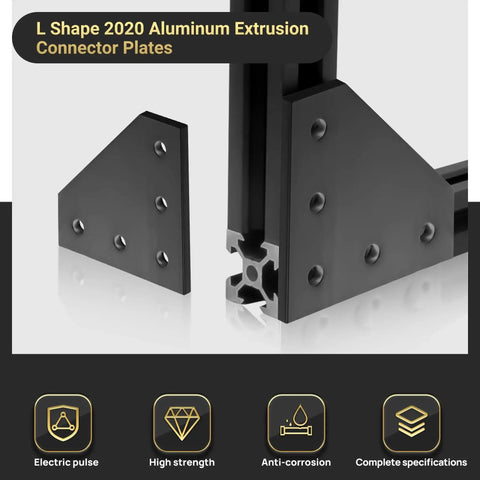 2020 Aluminum Extrusion Corner Bracket Set with L Shape 90 Degree Connectors, 60 T Nuts, 60 Screws for 20x20mm Profiles Black