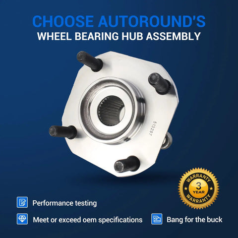 Pair Front Wheel Hub Assembly Replacement For Nissan Sentra 2007 2008 2009 2010 2011 2012 2.0L With ABS 4 Lug Bearing Hub Flange 5.35In Bolt Circle 4.5In Compatible Auto Part displayed with warranty badge