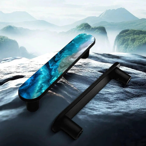 Four Pack Aqua Aquamarine Blue Water Cabinet Handles Three And Three Quarters Inch Hole Centers Black Drawer Pulls
