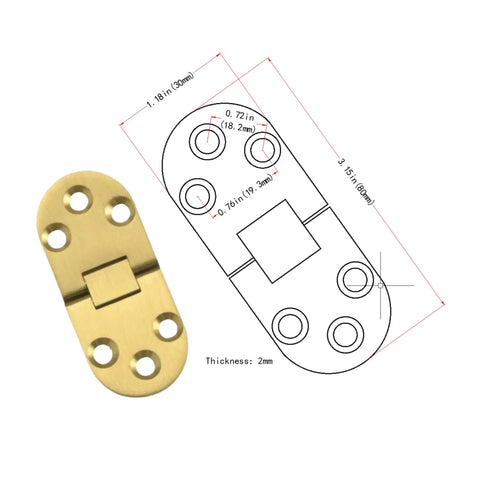 Two Pack Solid Brass Door Hinges With Concealed Flip Design For Tabletop And Furniture Includes Screws Durable Rust Resistant 80mm