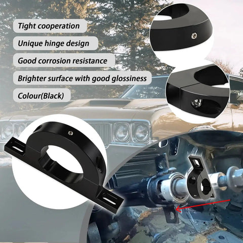 2 Inch Billet Universal Steering Column Keyed No Drop Mount For Aftermarket in black aluminum on vehicle