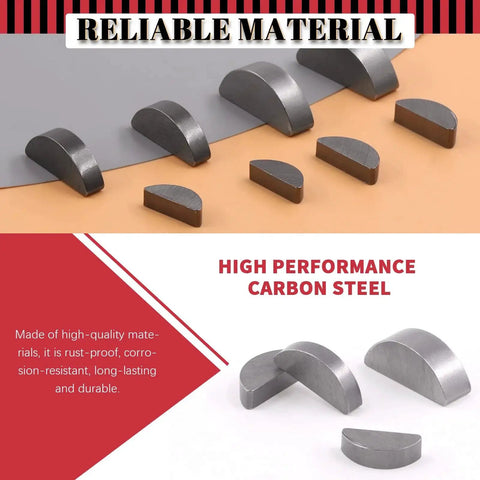 Woodruff Key Half Moon Assortment Kit 150 Pcs in 15 Sizes Carbon Steel Semicircle Keys displayed on a surface