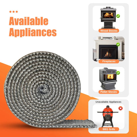 Stove gasket tape, self-adhesive fiberglass, 1 in x 72 in, for wood stoves and fireplaces