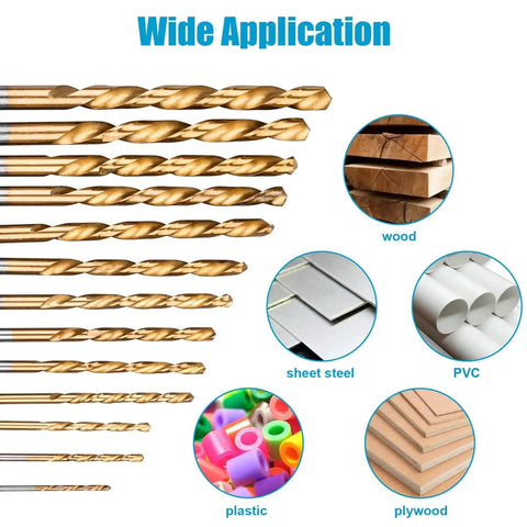 19 Piece Hex Shank Drill Bit Set With Holder For Metal Wood Plastic Pro Grade Titanium Coated HSS Twist Bits 4241 High Speed Steel