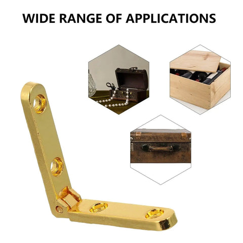 10 Pack Zinc Alloy Miniature Chest Hinges, 90 Degree Folding Corner Hinges For Jewelry Boxes and Wooden Boxes, DIY Cabinet Hardware shown in front view