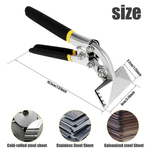 Pro Grade 3 Inch Curved Jaw Offset Hand Seamer For Sheet Metal Bending And Flattening Tool, with size dimensions shown