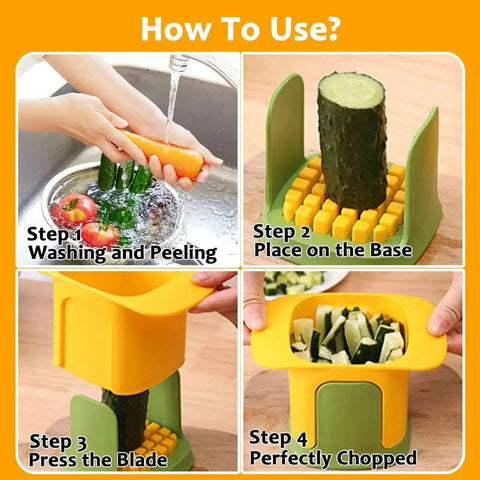 Crinkle Wave French Fry Cutter With Stainless Steel Blade Hand Powered Vegetable Chopper For Potatoes Cucumbers Carrots Onions And Fruits Quick Even Fries 0.47 Inch Cut Perfect for Home Kitchens HONSNKS in use, showing step-by-step chopping process.