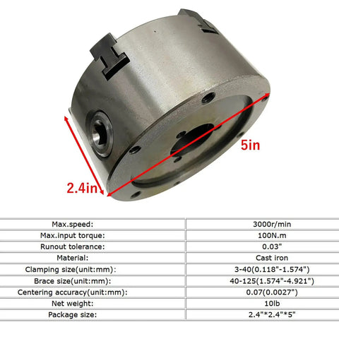 6-Jaw Lathe Chuck K13-125 Self-Centering Jaw For CNC Machines, 125mm Metal Lathe Chuck in steel, dimensions shown.