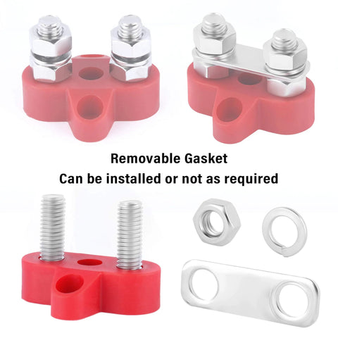 2 Pack Battery Terminal Distribution Block With M8 Dual Studs Bus Bar Terminal Block For Top Post Battery Terminals Negative And Positive 12V Power Distribution Block For Car Truck Marine And Heavy Duty Applications, with removable gasket