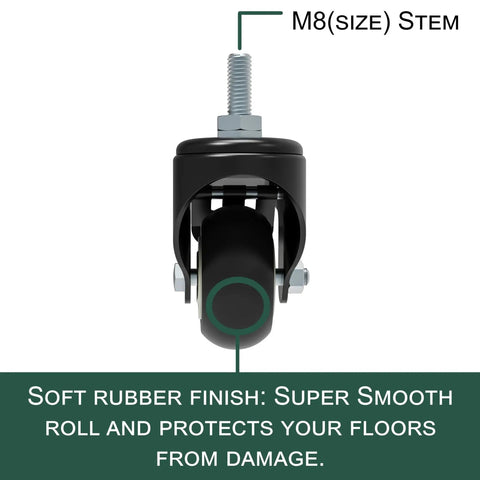 Stem Caster Wheels For AV Racks 2 Inch Lockable with M8 Stem, soft rubber for floor protection, front view