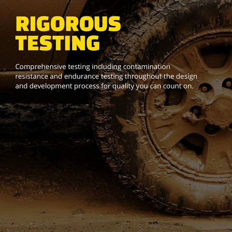 Muddy vehicle wheel showcasing rigorous testing for Wheel Bearing And Hub Assembly Direct Fit Replacement For Ford Escape 2013-2019 C-Max 2013-2018 Lincoln MKC 2015-2019 Keeps Your Ride Rolling Smooth And Safe OEM Grade Quality Long Lasting Performance