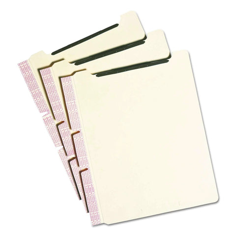 Self-Adhesive Folder Divider With 1-Inch Twin Prong Fastener For Letter-Size Manila Folders, 25 Per Pack shown with side view