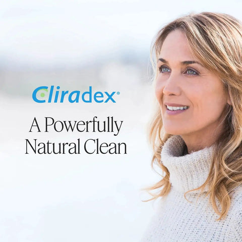 Woman with slogan 'A Powerfully Natural Clean,' related to Natural Eyelid Towelettes for Demodex and Blepharitis Cleanser with Tea Tree Oil.