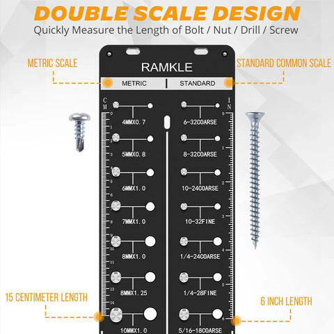 Thread Checker For Nuts And Bolts 14 Standard And 14 Metric Sizes Thread Pitch Gauge Aluminum wall mount with metric and imperial scales.