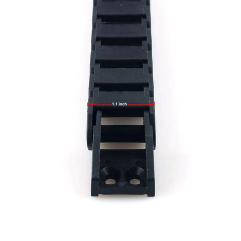 Front view of Drag Chain Cable Carrier 15x20mm Internal Size 1m Length Plastic Semi Enclosed Wire Guide in black
