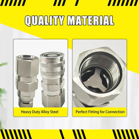 Flat Face Hydraulic Quick Connect Coupler Set With SAE Thread For Skid Steer Loaders Heavy Duty Alloy Steel Material