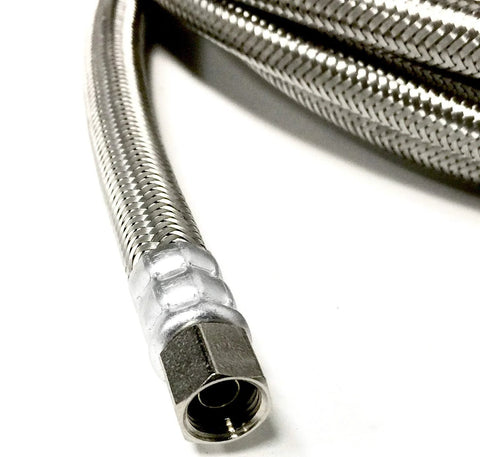 Stainless steel braided ice maker hose, 15 ft, 1/4 inch compression fittings, Amazon brand