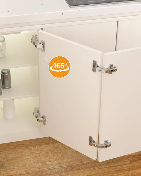165 Degree Soft Close Corner Cabinet Hinges For Frameless Kitchens Clip On Plate Hidden Face Mount 3D Installed