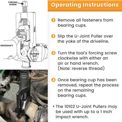 Heavy Duty U Joint Puller For 1.5 To 2.2 Inch Bearing Cups, Class 6 8 Truck And Machinery U Joint Removal Tool instructions