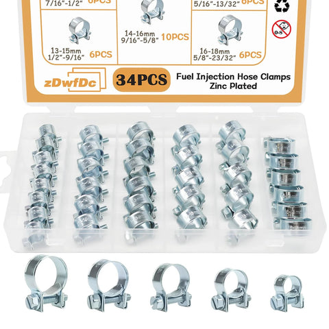 zDwfDc 34PCS fuel injection hose clamps set, zinc plated, 8–18 mm, automotive use