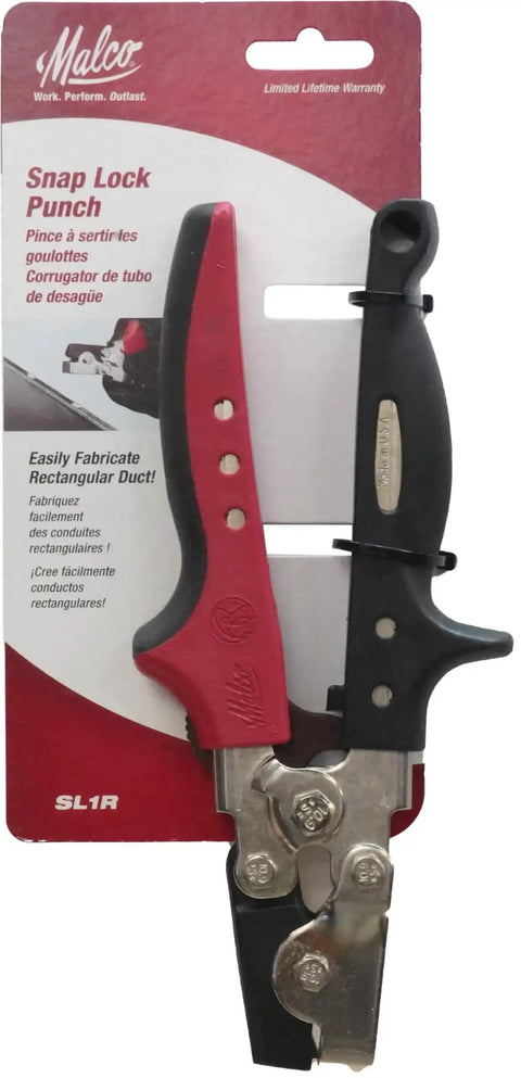 Snap Lock Punch Tool For Metal Edges, Steel Construction, Red And Black Finish, Easy One Hand Use, Soft Touch Non Slip Handle