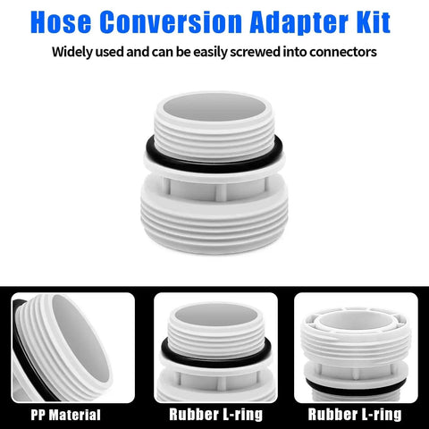 40Mm To 1-1/2 Inch Or 1-1/4 Inch Pool Hose Adapter Kit For Above Ground Filters, white adapter with O-ring, PVC material