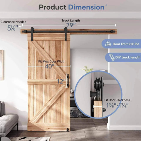 EaseLife Six Point Six Foot Sliding Barn Door Track And Hardware Kit with Straight Pulley for 36-40 Inch Wide Single Doors