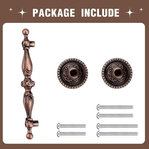 Package contents of Antique Copper Cabinet Pulls With 2.5 Inch Hole Centers And 3.5 Inch Overall Length Solid Zinc Alloy Retro Drawer Pulls