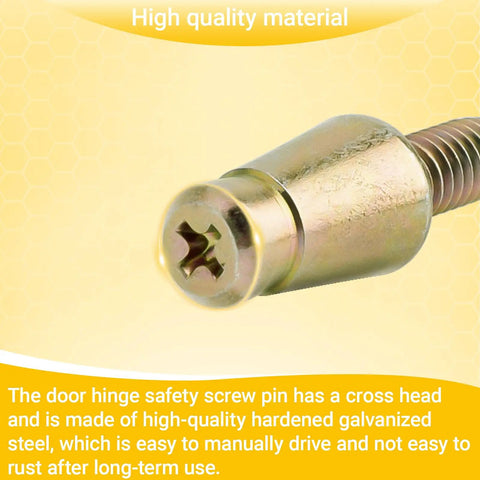 Close-up of a hardened galvanized steel door hinge security screw with a cross head design for anti-tamper hinges and pins.